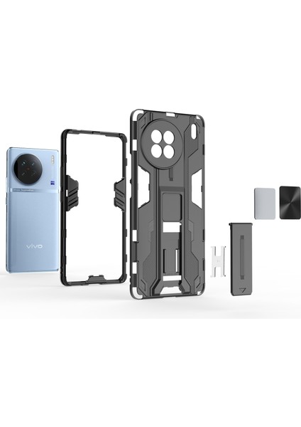 Vivo X90 5g Sert Pc Yumuşak Tpu Çift Katmanlı Düşmeye Karşı Telefon Kılıfı Kamera Koruması Ayaklık Kapağı-Mavi (Yurt Dışından) fiyatları
