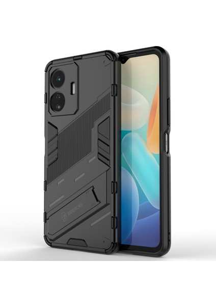 Vivo Y77 5g Hibrit Tpu+Pc Telefon Kılıfı Kickstand Çizilmez Cep Telefonu Arka Kapağı-Siyah (Yurt Dışından)