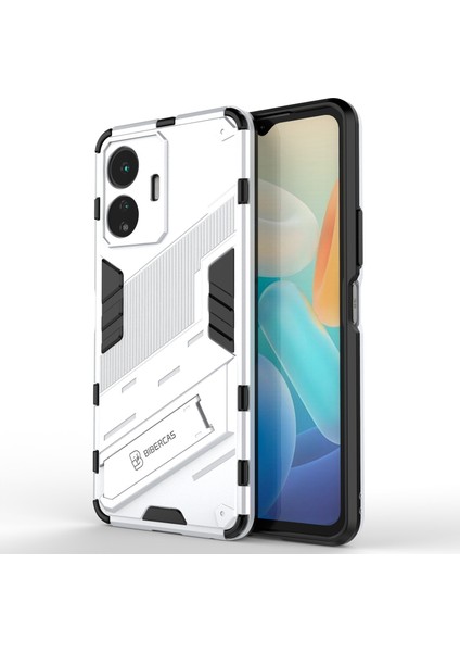 Vivo Y77 5g Hibrit Tpu+Pc Telefon Kılıfı Kickstand Çizilmez Cep Telefonu Arka Kapağı-Beyaz (Yurt Dışından)