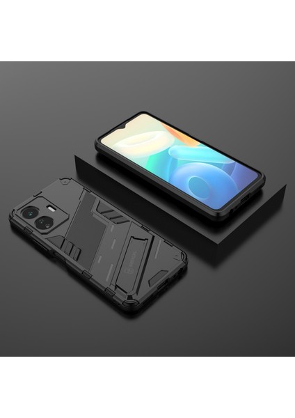 Vivo Y77 5g Hibrit Tpu+Pc Telefon Kılıfı Kickstand Çizilmez Cep Telefonu Arka Kapağı-Siyah (Yurt Dışından) indirimleri