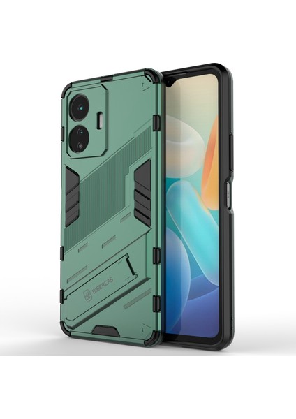 Vivo Y77 5g Hibrit Tpu+Pc Telefon Kılıfı Kickstand Çizilmez Cep Telefonu Arka Kapağı-Yeşil (Yurt Dışından)