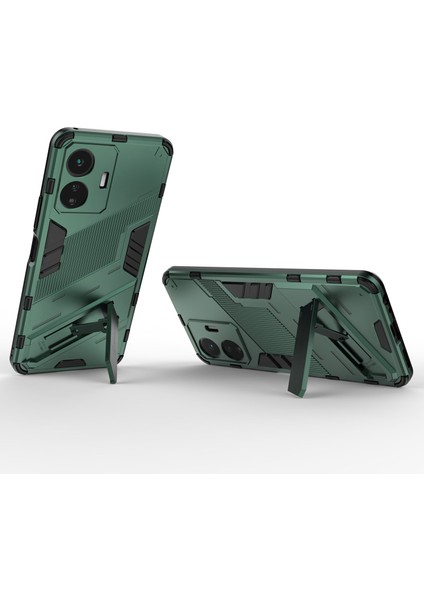 Vivo Y77 5g Hibrit Tpu+Pc Telefon Kılıfı Kickstand Çizilmez Cep Telefonu Arka Kapağı-Yeşil (Yurt Dışından) modelleri