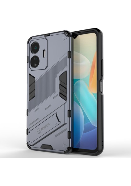 Vivo Y77 5g Hibrit Tpu+Pc Telefon Kılıfı Kickstand Çizilmez Cep Telefonu Arka Kapağı-Gri (Yurt Dışından)