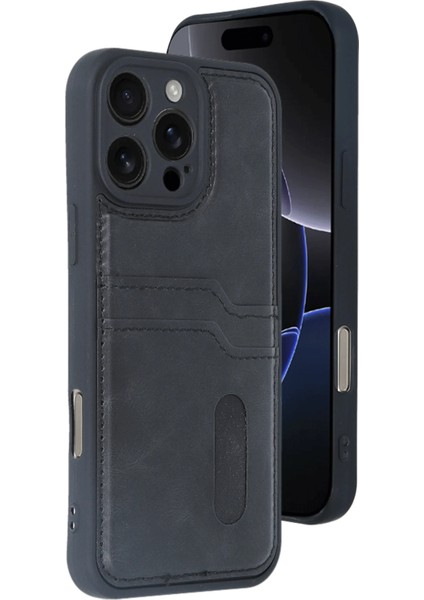 Iphone 16 Pro Kılıf Sara Kartvizitli Deri Kılıf - Siyah Ynsmr