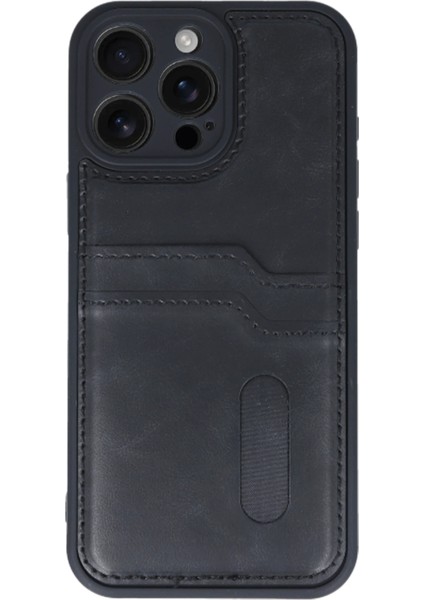 Iphone 16 Pro Kılıf Sara Kartvizitli Deri Kılıf - Siyah Ynsmr