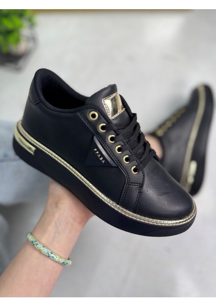 Günlük Kadın Spor Ayakkabı Ppada Model Gold Detaylı Bağcık Hafif Kalın Ortopedik Taban Sneaker 327