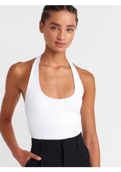 31753 Halter Yaka Top-Beyaz