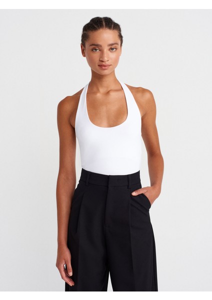 31753 Halter Yaka Top-Beyaz