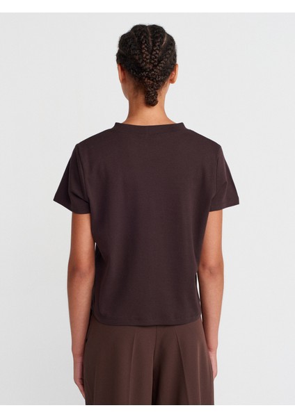 30584 Bisiklet Yaka Pamuklu T-Shirt-Koyu Kahve fiyatları