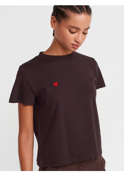 30584 Bisiklet Yaka Pamuklu T-Shirt-Koyu Kahve modelleri