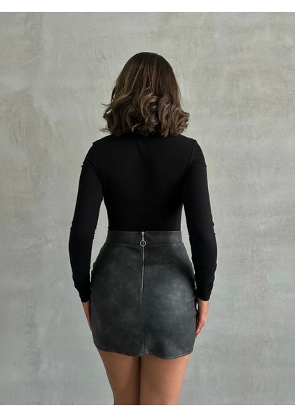 Eskitme Deri Mini Etek modelleri