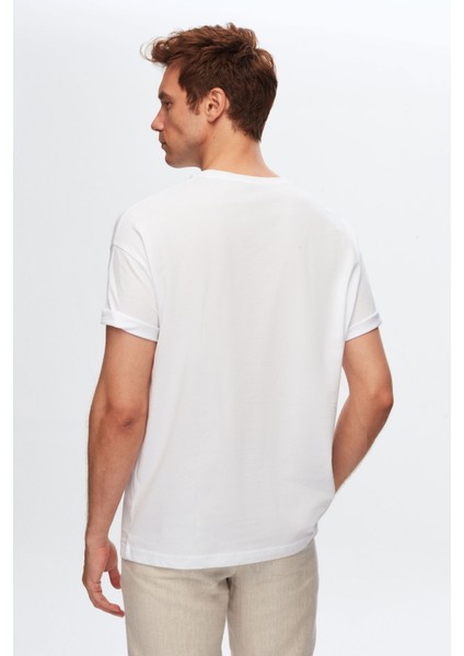 Oversize Beyaz Bisiklet Yaka %100 Pamuk T-Shirt 6HC14ORT02006