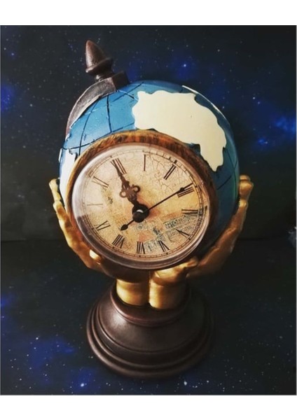 Mavi Dünya Şeklinde Antik Masa Saati, Ev ve Ofis Dekoru, Şık ve Renkli Tasarım