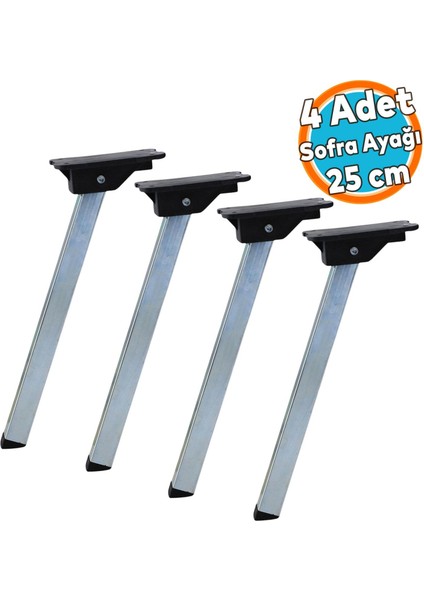 Metal Sofra Ayağı 25 cm Plastik Siyah Taban Katlanır Yer Sofrası Sini Altı Ayak Sehpa Masa (4 Adet)