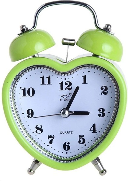 Yeşil Kalp Tasarımlı Işıklı ve Alarmlı Çalar Saat