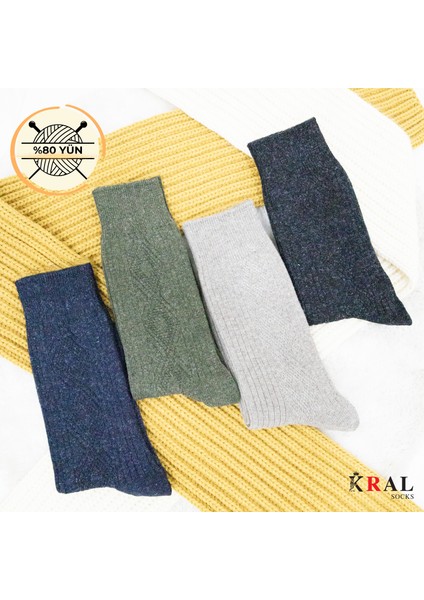 Kral 4'lü Kışlık Thermal Etkili Ince Örgülü Çorap, Lambswool Yünlü (Kuzu Yünlü)