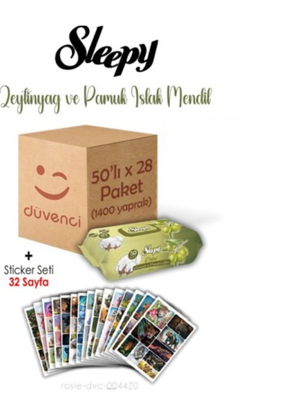Zeytinyağlı ve Pamuklu Islak Havlu 50X28 (1400 Yaprak) ve Sticker Seti 32 Sayfa