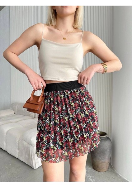 Baskılı Astarlı Mini Etek