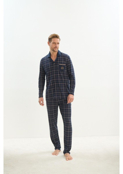 Büyük Beden Uzun Kol Gömlek Yaka Önden Düğmeli Lacivert Pijama Takım C8T3N5O9 fiyatları
