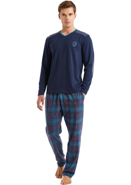 Erkek V Yaka Uzun Kol Lacivert Pijama Takım C6T0N6O04