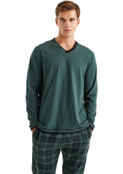 Erkek Uzun Kol Yeşil Pijama Takım C7T8N5O04 modelleri