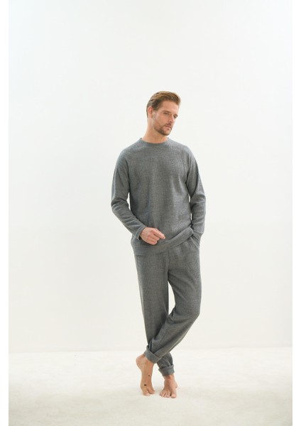 Erkek Uzun Kol Antrasit Pijama Takım C0T4N5O9