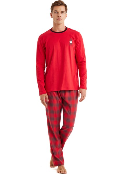 Erkek Uzun Kol Kırmızı Yılbaşı Temalı Pijama Takım C1T9N5O04 fiyatları