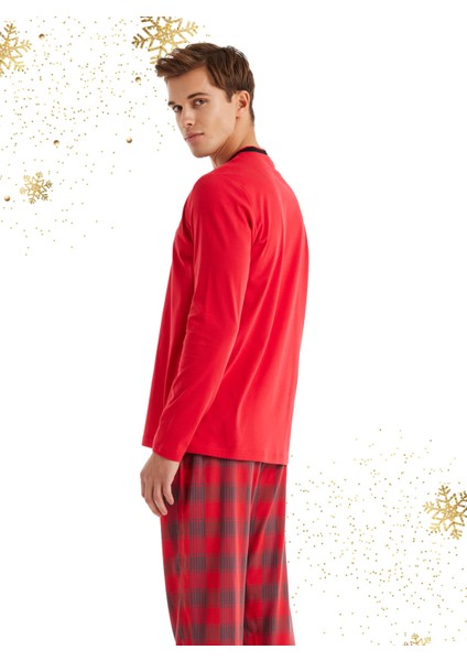 Erkek Uzun Kol Kırmızı Yılbaşı Temalı Pijama Takım C1T9N5O04 indirimleri