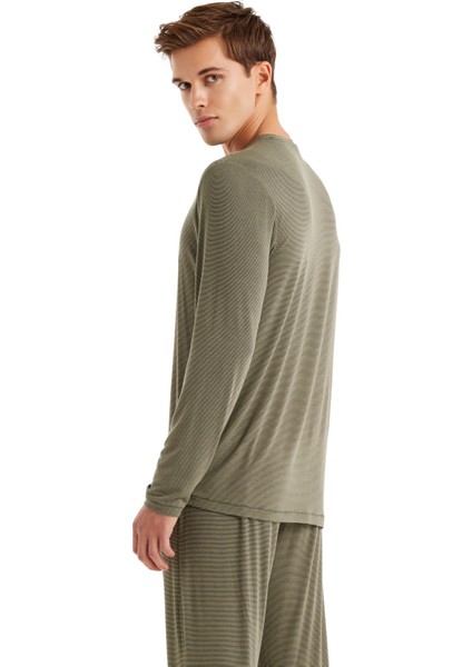 Erkek V Yaka Uzun Kol Haki Pijama Takım C5T3N6O04 fırsatları