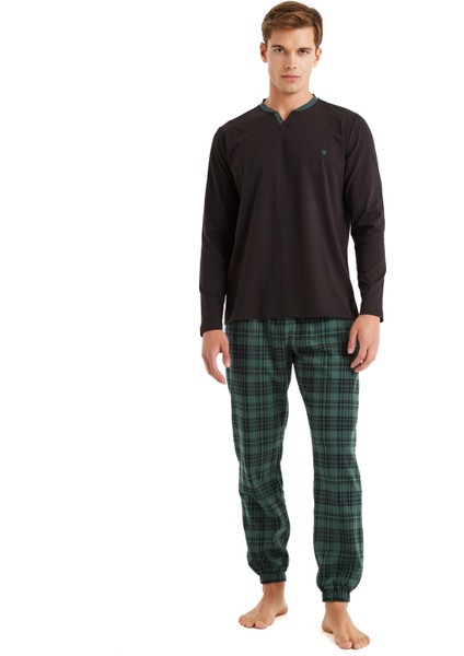 Erkek Uzun Kol Siyah %100 Pamuk Pijama Takım C6T8N5O04