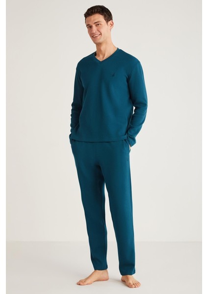 Erkek Uzun Kol V Yaka Yeşil Pijama Takım C1T1N8O