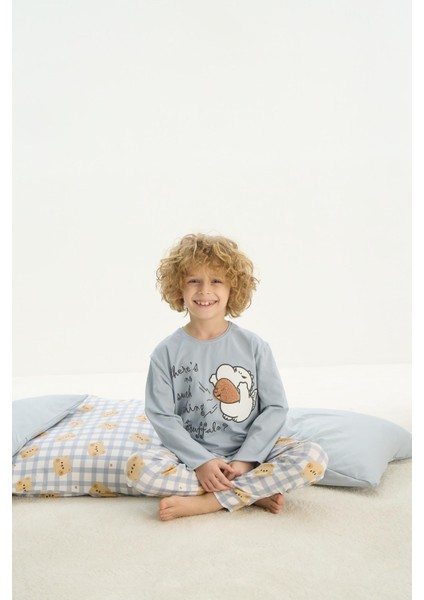 Erkek Çocuk Uzun Kol Mavi Pijama Takım C6T5N7O8