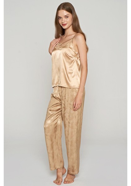 Kadın 3 Lü Dokuma Jakar Bej Sabahlık & Pijama Takım C2T2N1O5 modelleri