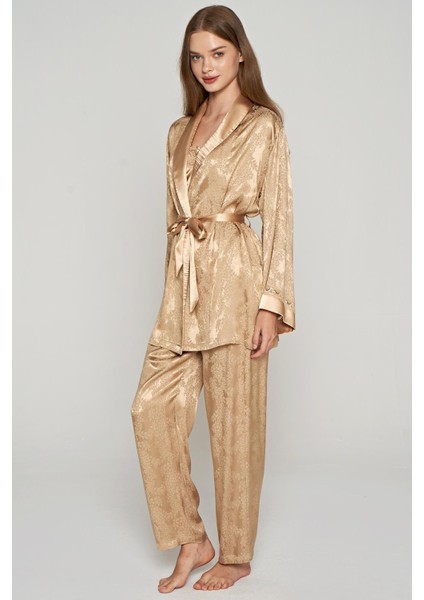 Kadın 3 Lü Dokuma Jakar Bej Sabahlık & Pijama Takım C2T2N1O5 indirimleri