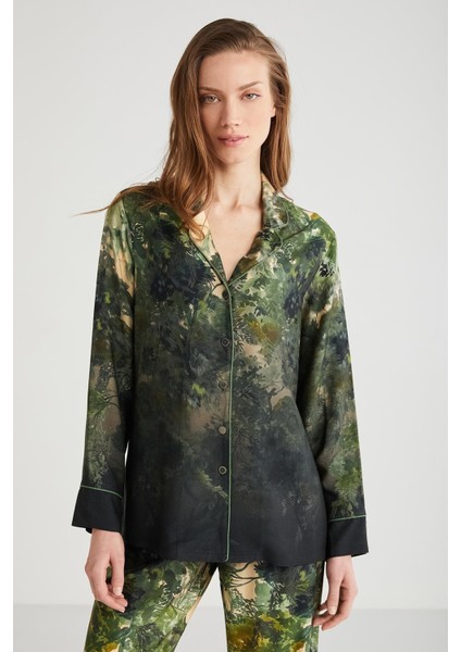 Kadın Uzun Kol Önden Düğmeli Yeşil Pijama Takım C1T0N7O9 fiyatları