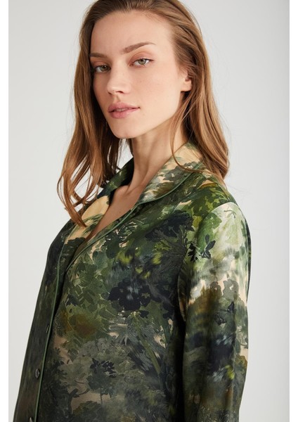 Kadın Uzun Kol Önden Düğmeli Yeşil Pijama Takım C1T0N7O9 modelleri