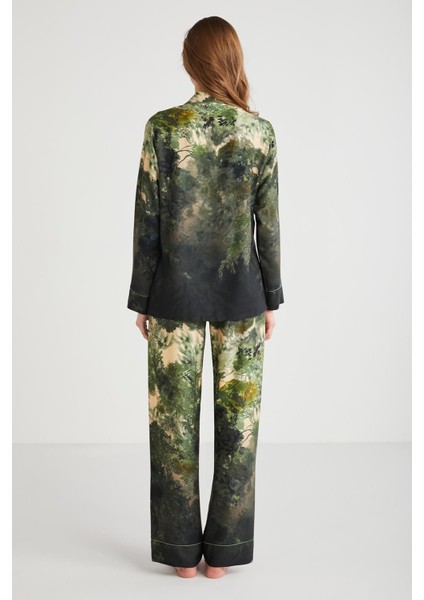 Kadın Uzun Kol Önden Düğmeli Yeşil Pijama Takım C1T0N7O9 indirimleri