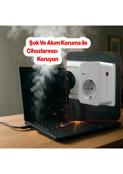 Akım & Şok Korumalı Tekli Priz Açma Kapama Düğmeli Çoçuk Korumalı Fiş 720 Joule IP20 3600 W Koruma
