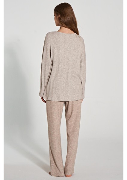 Kadın Uzun Kol Triko Kahve Pijama Takım C7T0N1O5 modelleri
