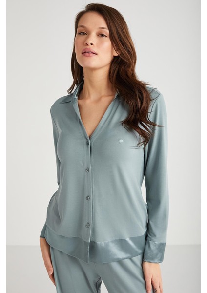 Kadın Uzun Kol Önden Düğmeli Yeşil Pijama Takım C8T0N7O9 fiyatları