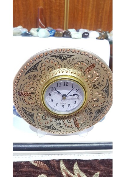 Erzurum Temalı Bakır Saat Yöresel El Işlemeli Masa Saati