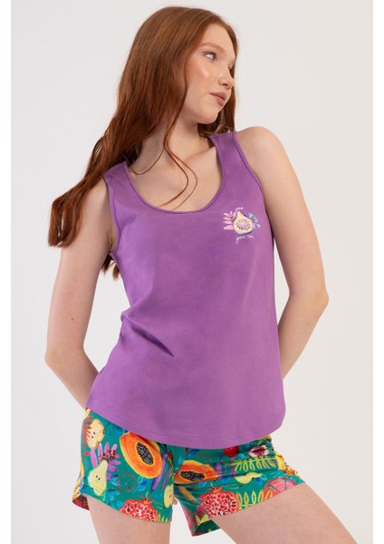 Kadın Geniş Askı Lila Şortlu Pijama Takım C8T3N2O904