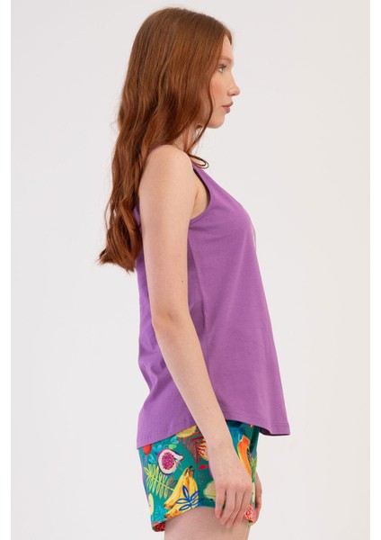 Kadın Geniş Askı Lila Şortlu Pijama Takım C8T3N2O904 fiyatları