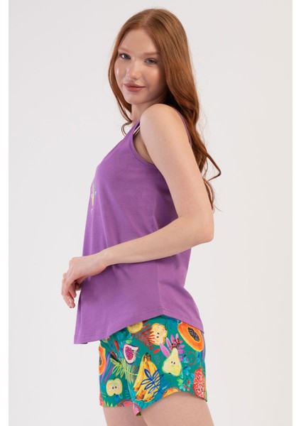 Kadın Geniş Askı Lila Şortlu Pijama Takım C8T3N2O904 modelleri