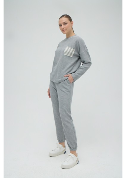 Kadın Uzun Kol Gri Melanj Pijama Takım C5T2N2O12
