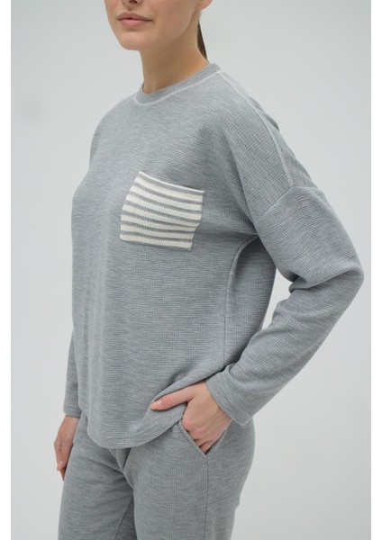 Kadın Uzun Kol Gri Melanj Pijama Takım C5T2N2O12 fırsatları