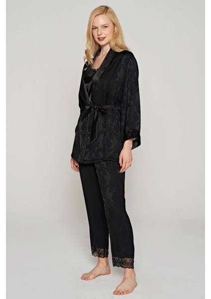Kadın 3 Lü Dokuma Jakar Siyah Sabahlık & Pijama Takım C2T2N1O5 fiyatları