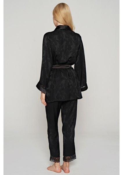 Kadın 3 Lü Dokuma Jakar Siyah Sabahlık & Pijama Takım C2T2N1O5 modelleri