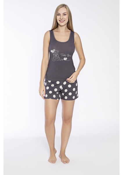 Kadın Kısa Kol Füme Şortlu Pijama Takım C8T4N7O-048
