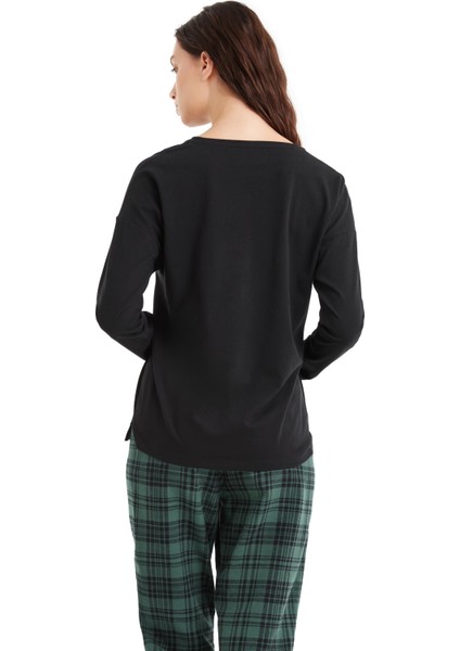 Kadın Uzun Kol Siyah %100 Pamuk Pijama Takım C7T7N4O06 indirimleri